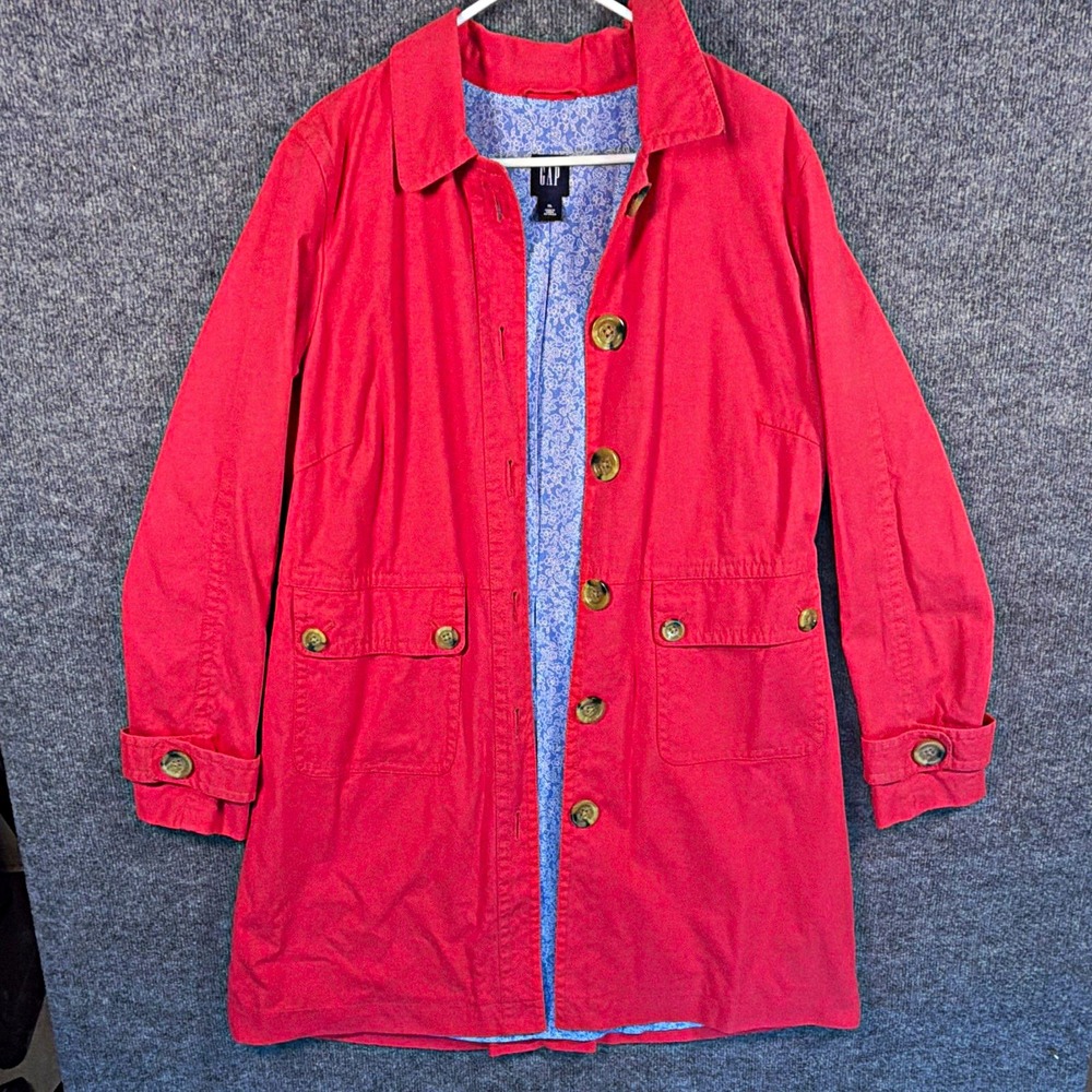 Womens XL Jacket, Gap,Dark Pink, Floral Lined Button Front Mid Length Coat